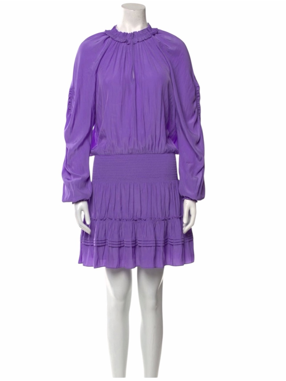 Ramy Brook Purple Long Sleeve Smocked Waist Mini Length Dress Size Medium